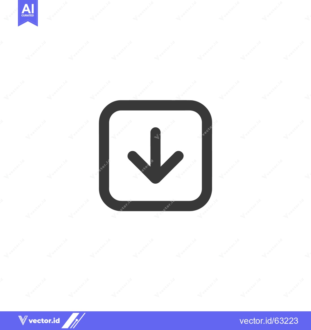 Premium Vector dari Download Icon: Simple Dark Gray Arrow in Rounded Square Frame on White