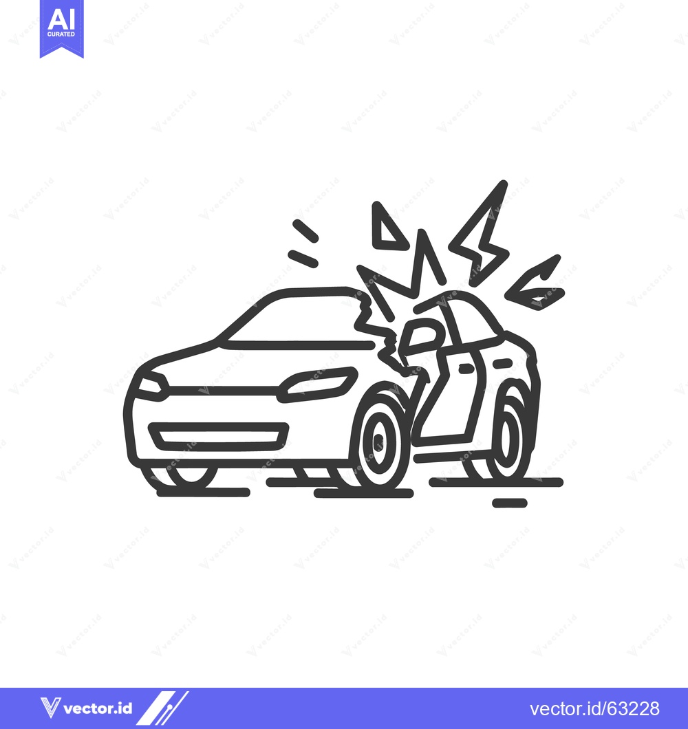Premium Vector dari Car Crash Icon: Damaged Vehicle with Impact Line Art Illustration