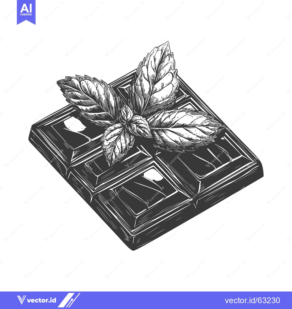 Premium Vector of A square chocolate bar adorned with fresh green mint leaves