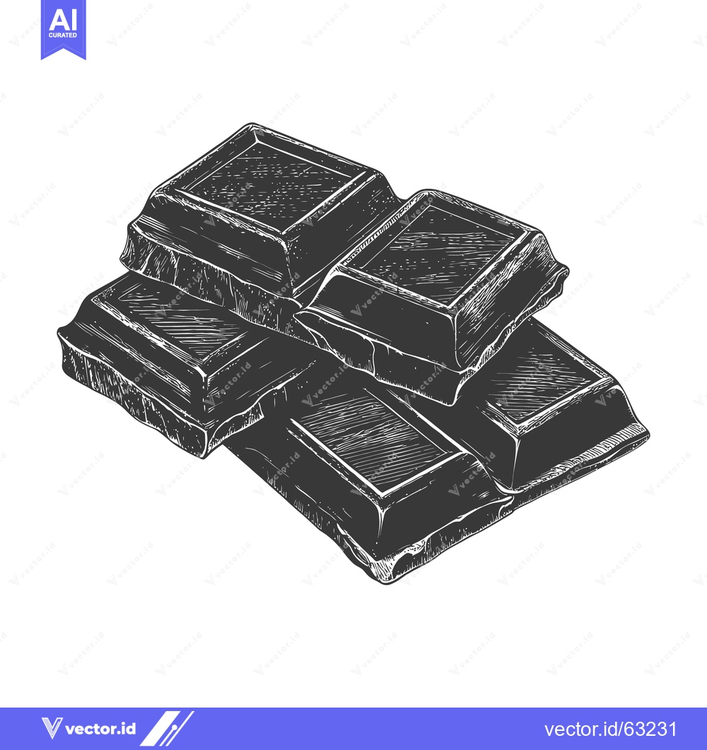 Premium Vector of Hand drawn image depicts several stacked pieces of dark chocolate