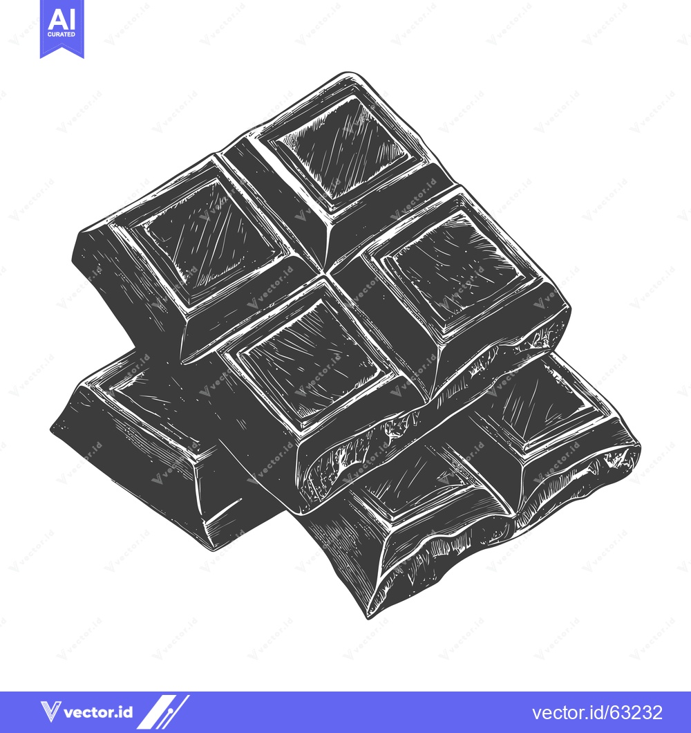 Premium Vector dari Stacked pieces of dark chocolate depicted in detailed sketch lines