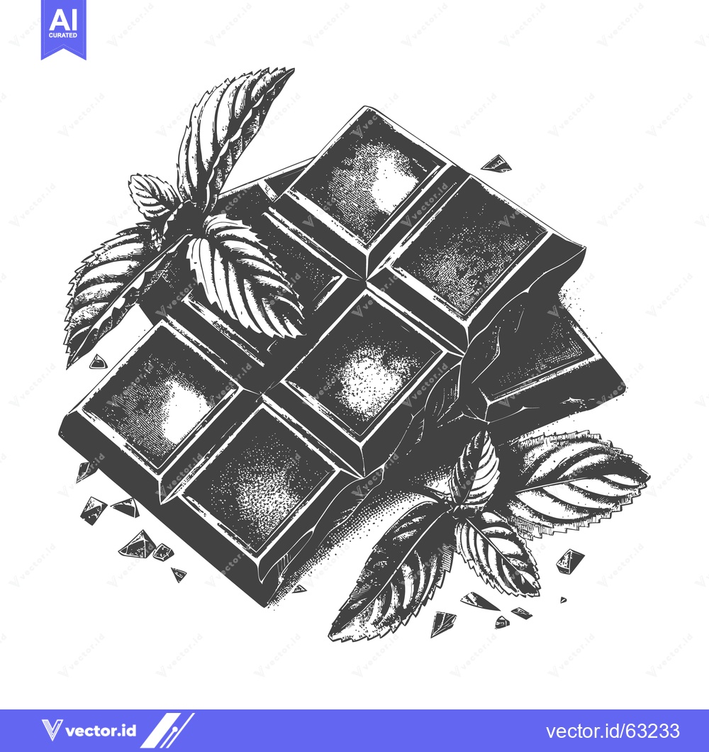 Premium Vector of A detailed black and white illustration of chocolate and mint leaves