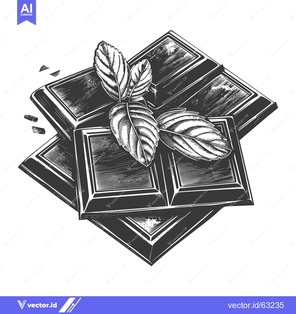Premium Vector dari Delicious dark chocolate bars adorned with fresh leafy green herbs