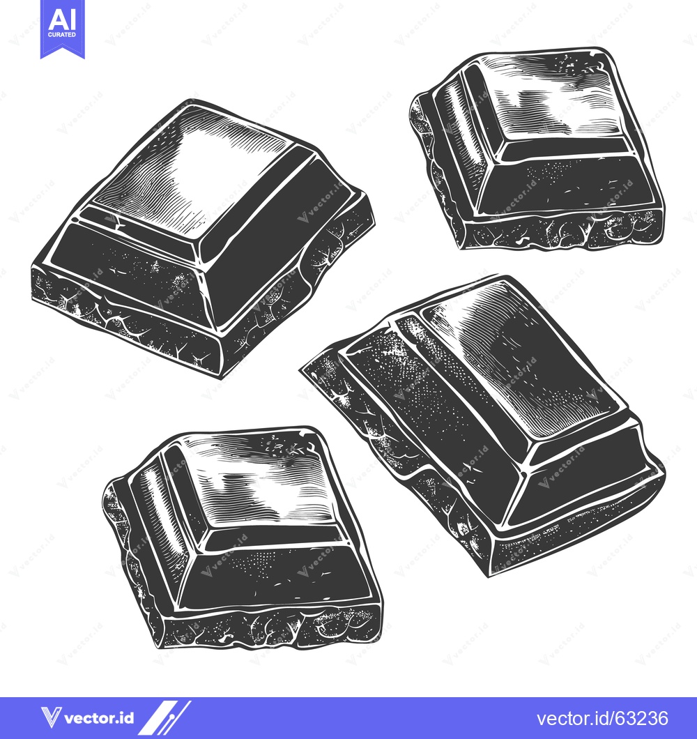 Premium Vector dari Four pieces of delicious dark chocolate isolated on a white surface