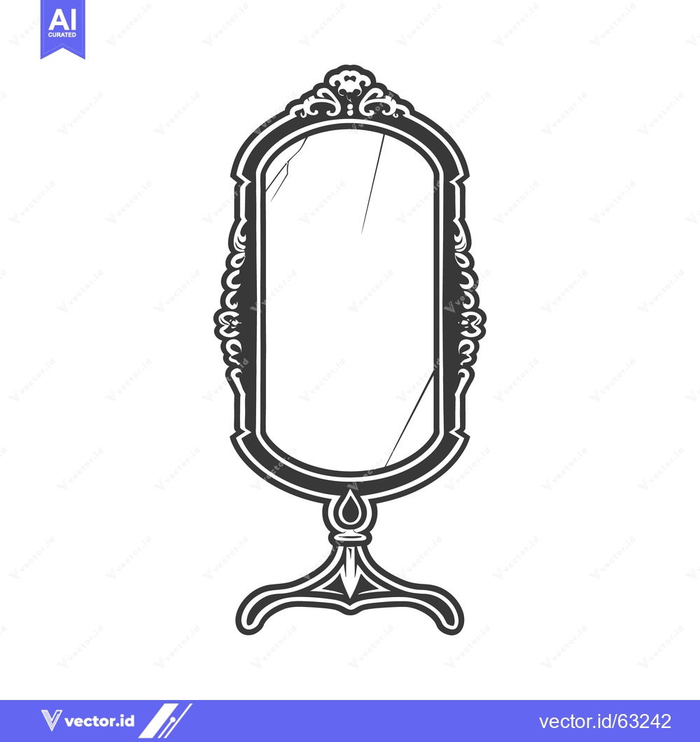 Premium Vector of An elegant antique standing mirror with decorative ornate framing