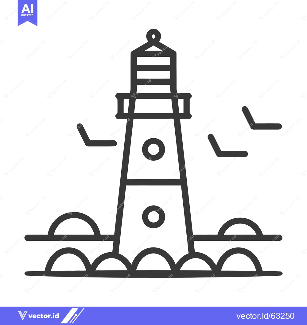 Premium Vector of A black and white line drawing of a coastal lighthouse