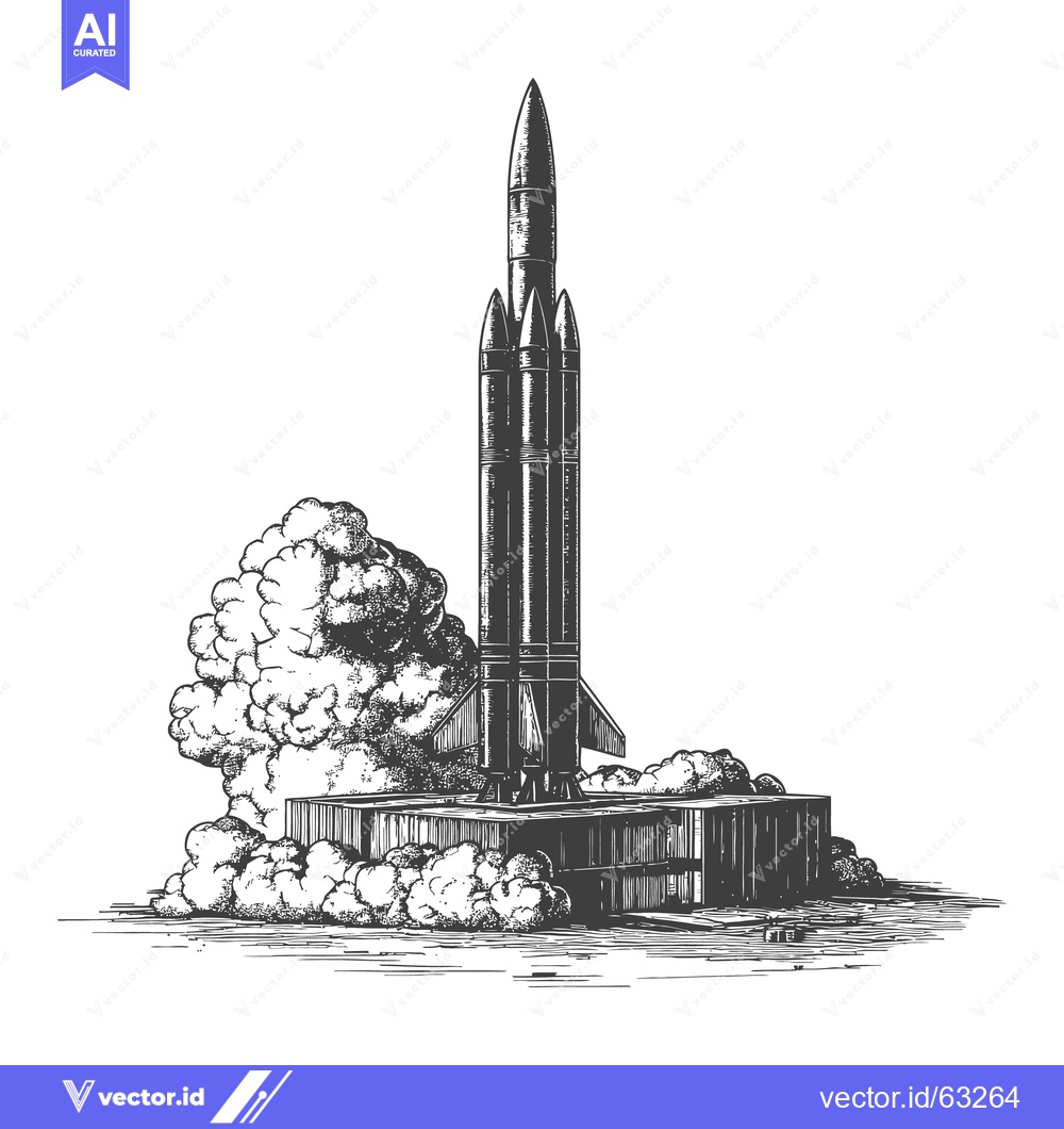 Premium Vector dari A large rocket is launching and creating smoke clouds at takeoff
