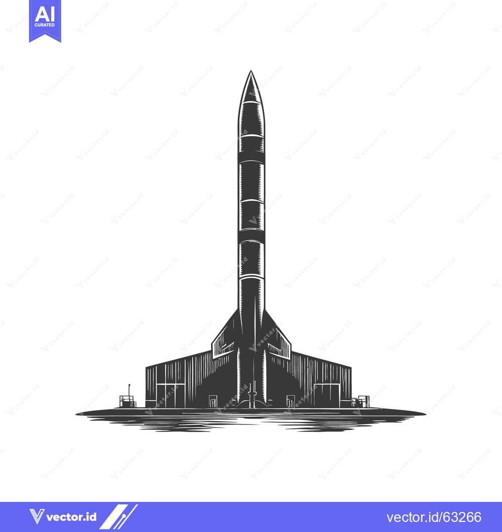 Premium Vector of A tall rocket stands poised on its launch platform structure
