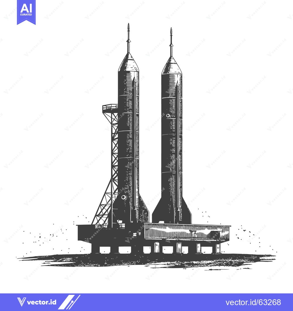 Premium Vector of Two rockets stand tall on their launching base ready to ascend