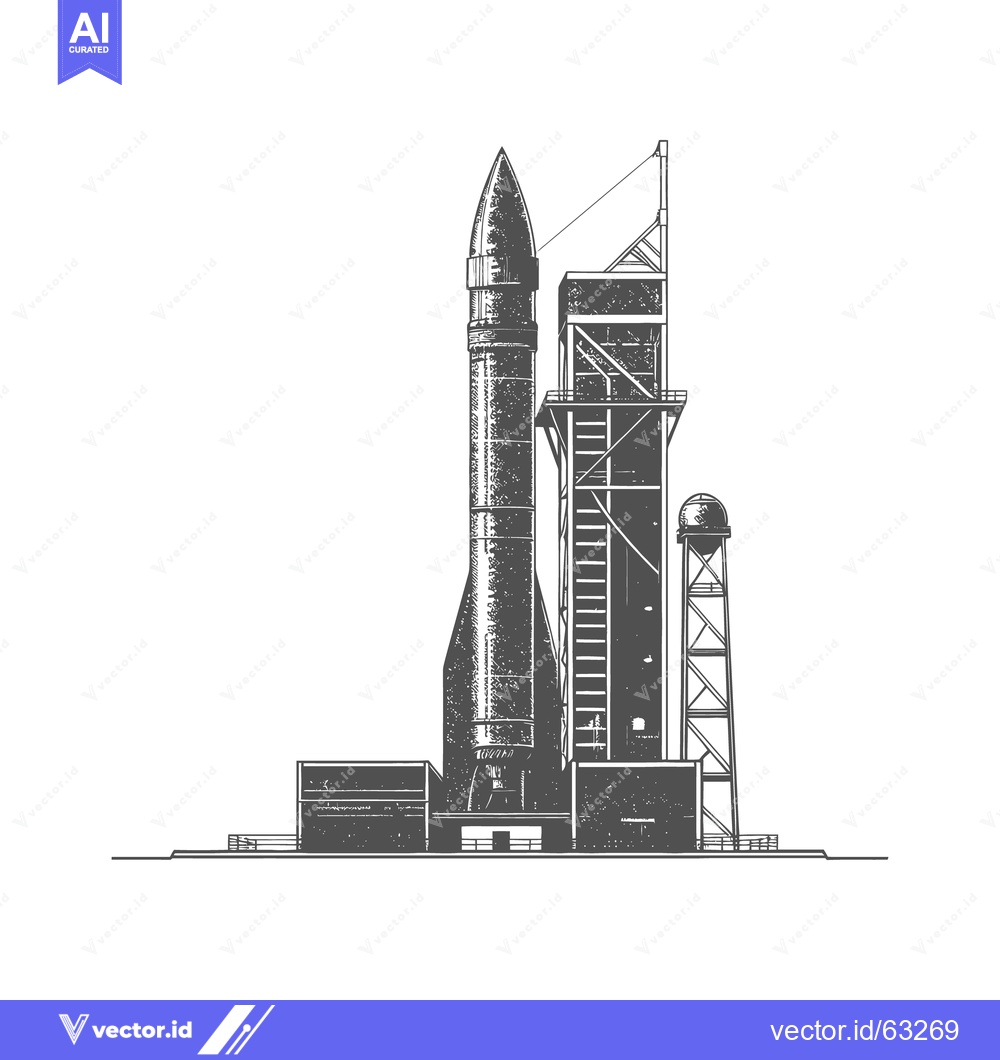 Premium Vector dari A monochrome drawing depicting a rocket on a launch pad