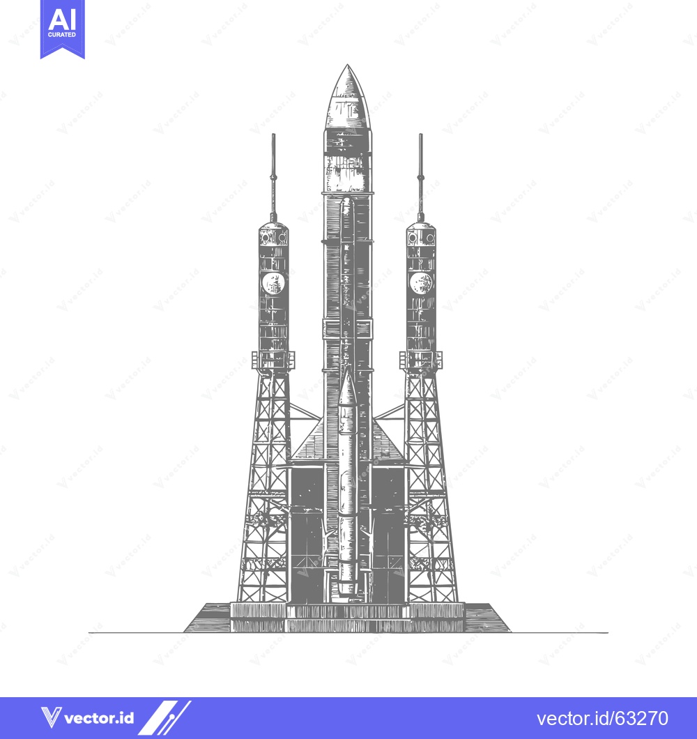 Premium Vector dari A detailed illustration of a large rocket on a launch platform