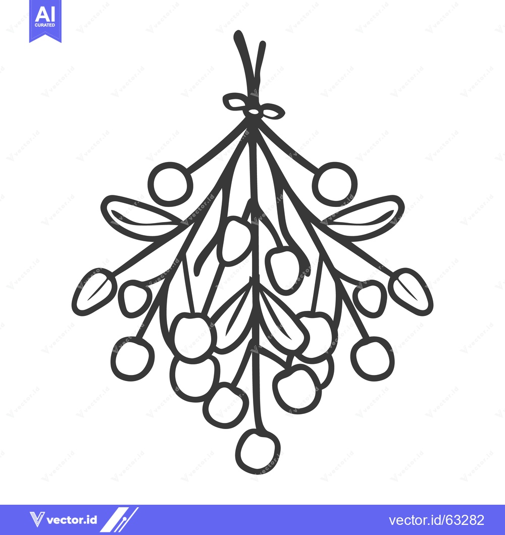 Premium Vector of A black and white illustration of mistletoe sprig design