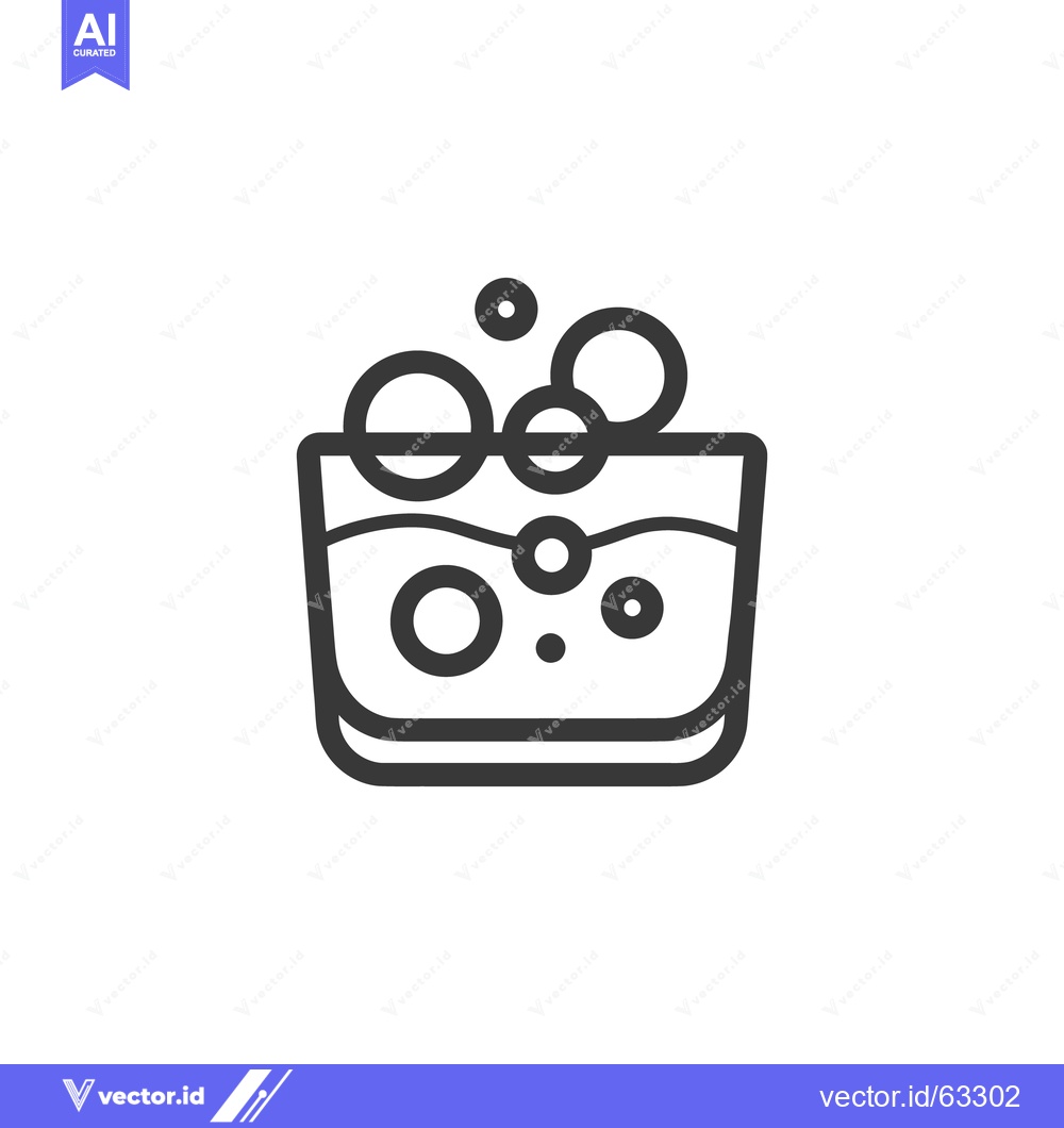 Premium Vector of Minimalist Glass Icon with Bubbles, Black Outline on White Background