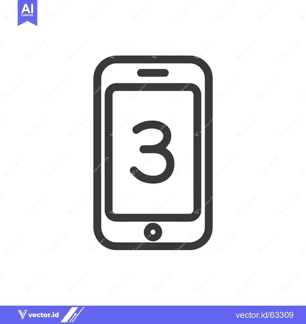 Premium Vector of Minimalist Smartphone Icon with Number Three Displayed on Screen, Outl