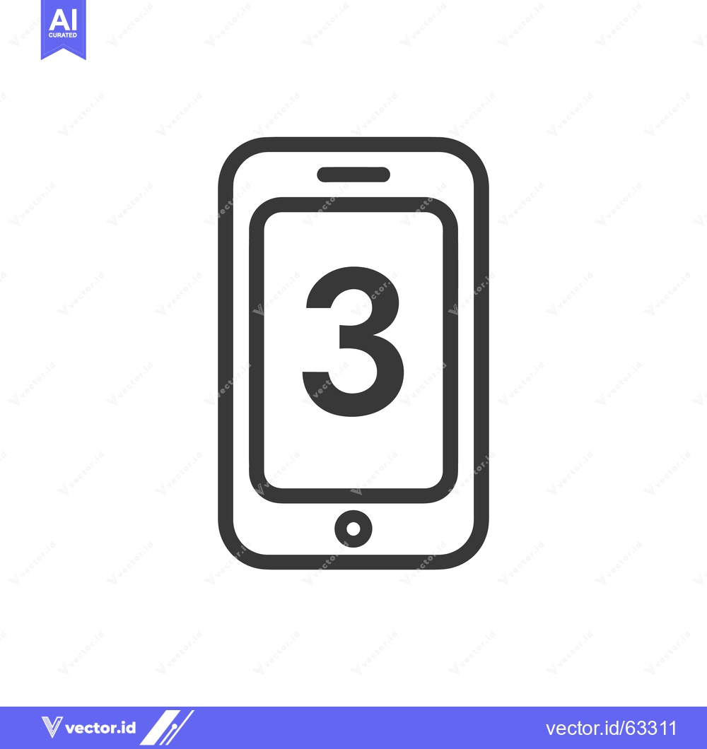 Premium Vector dari Smartphone Icon Displaying Number Three, Minimalist Design