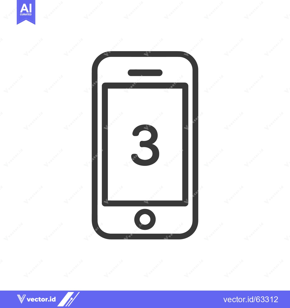 Premium Vector dari Minimalist Smartphone Icon with Number 3 Displayed on Screen, Outline