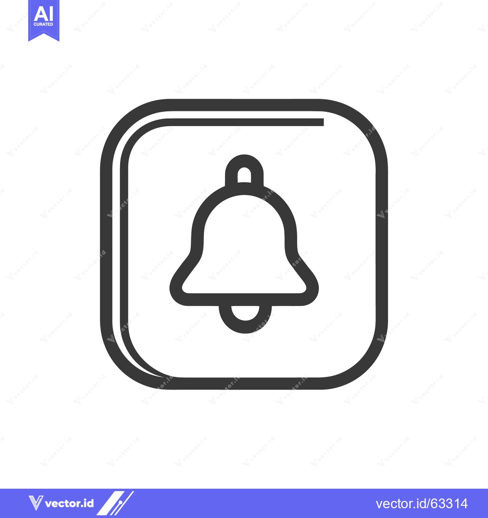 Premium Vector dari Notification Bell Icon in Rounded Square Outline, Minimalist Design