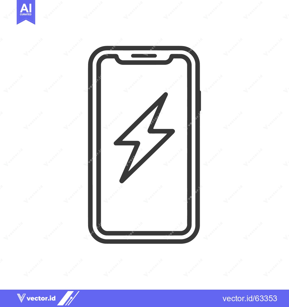 Premium Vector dari Smartphone Charging Icon: Modern Line Art with Lightning Bolt Symbol
