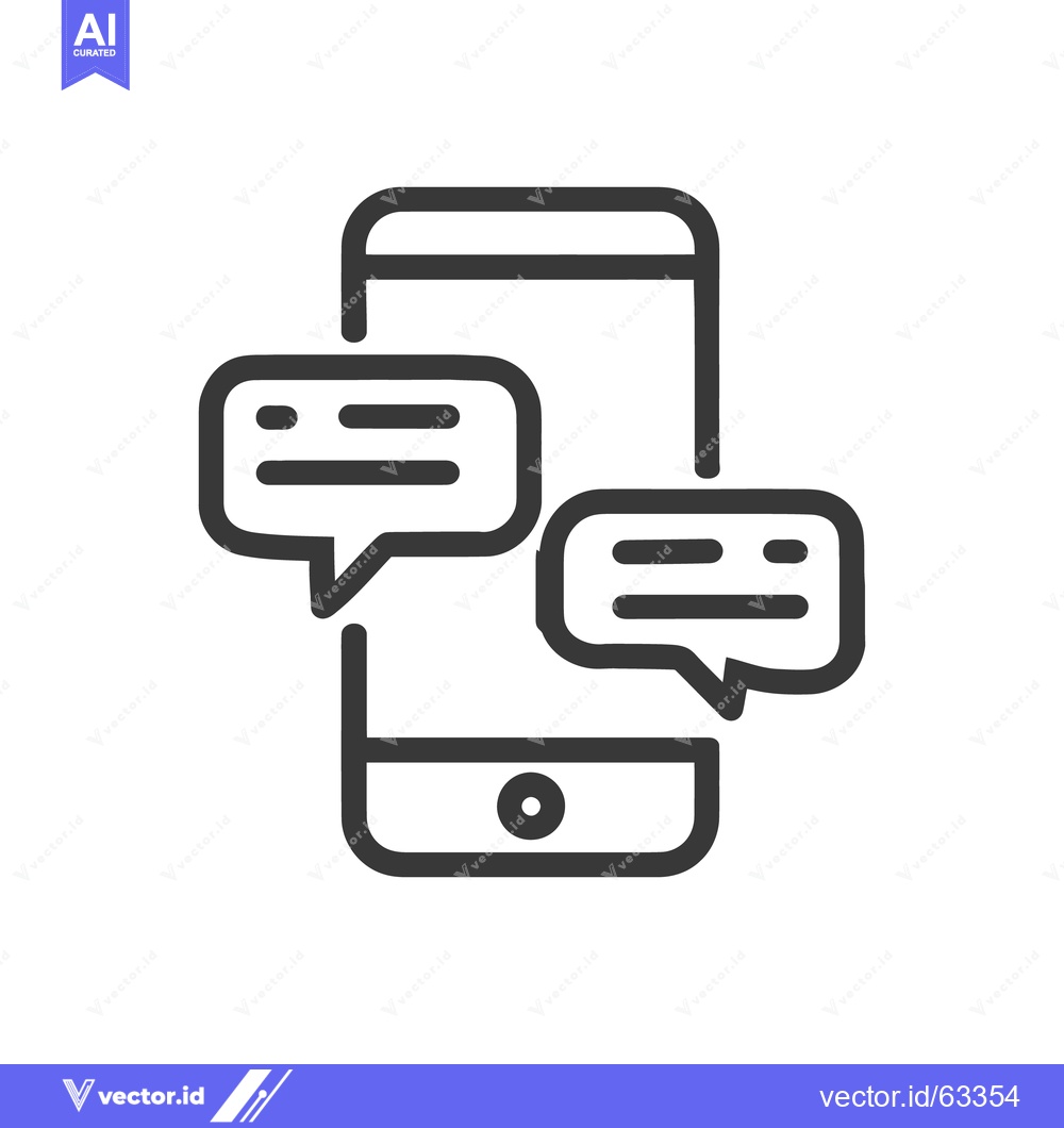 Premium Vector of Minimalist Smartphone Icon with Chat Bubbles, Dark Gray on White
