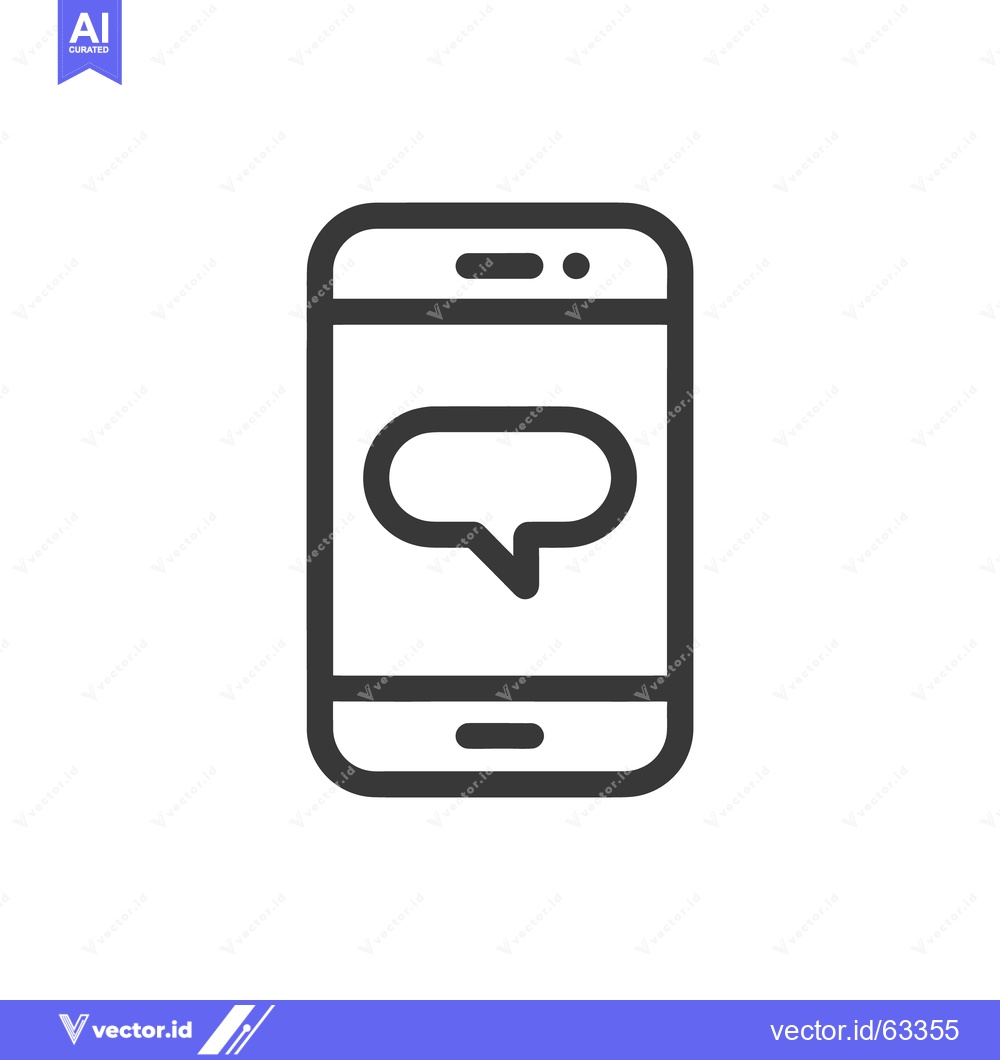 Premium Vector of Minimalist Smartphone Icon with Speech Bubble, Dark Gray Outline on Wh