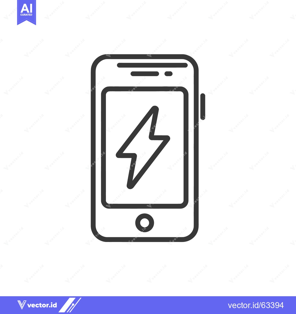 Premium Vector dari Charging Smartphone Icon: Bold Line Art with Lightning Bolt Symbol
