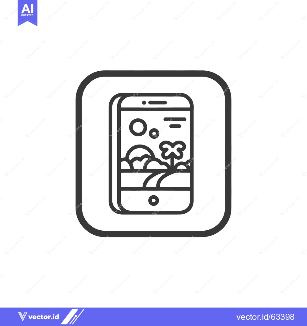 Premium Vector dari Mobile Phone Displaying a Tropical Landscape, Line Art Icon