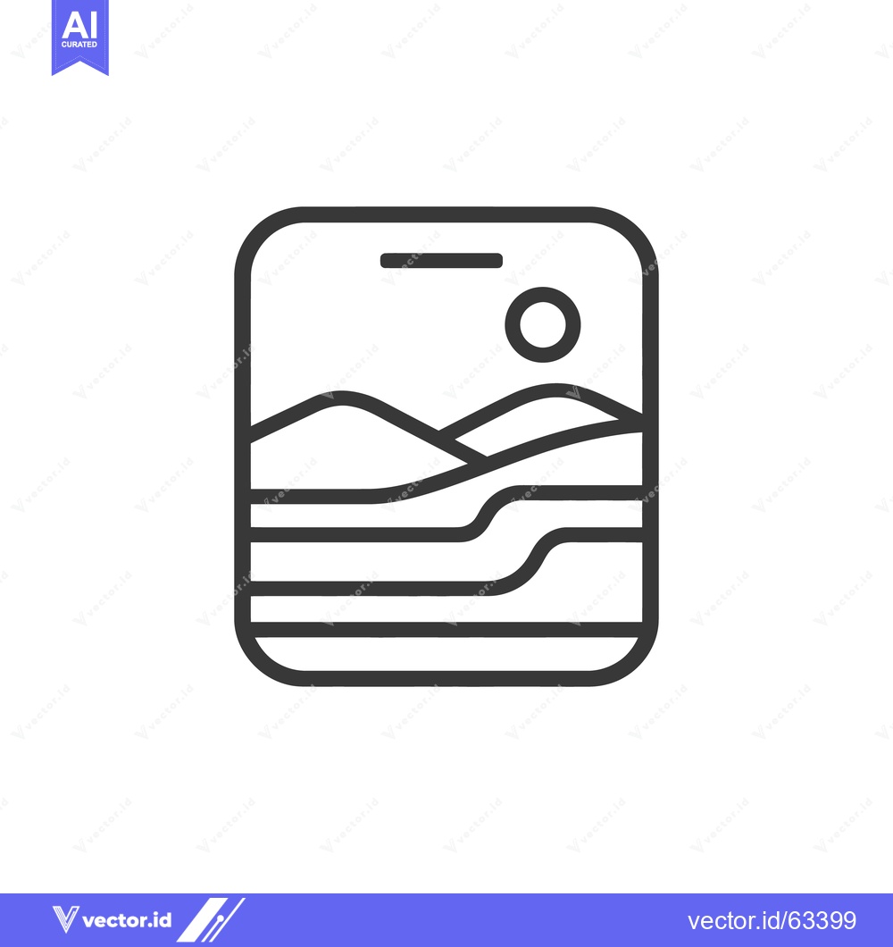 Premium Vector of Minimalist Landscape Icon: Hills, Sun, and Abstract Water