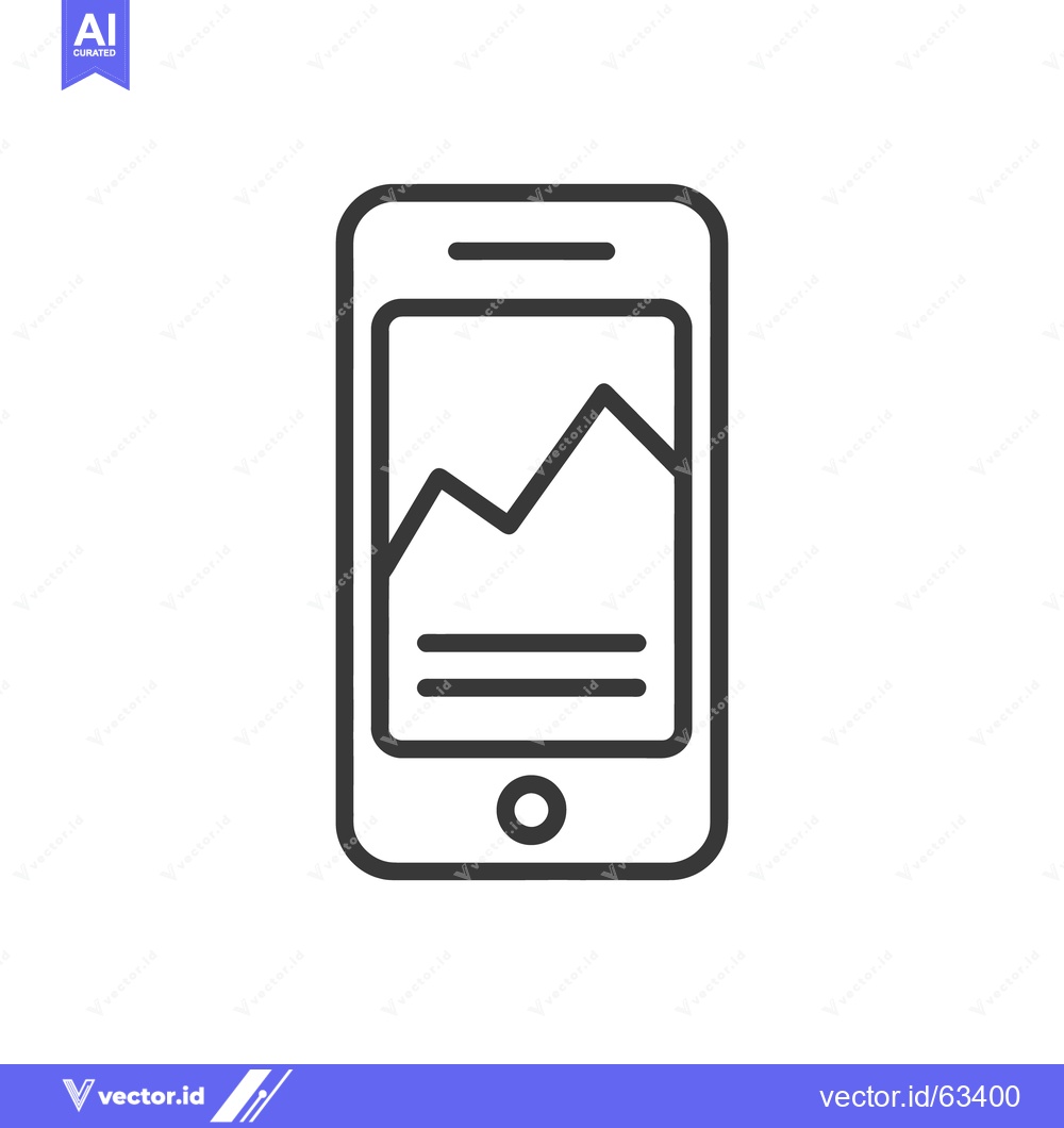 Premium Vector of Minimalist Smartphone Icon with Graph and Text Display, Outline Style