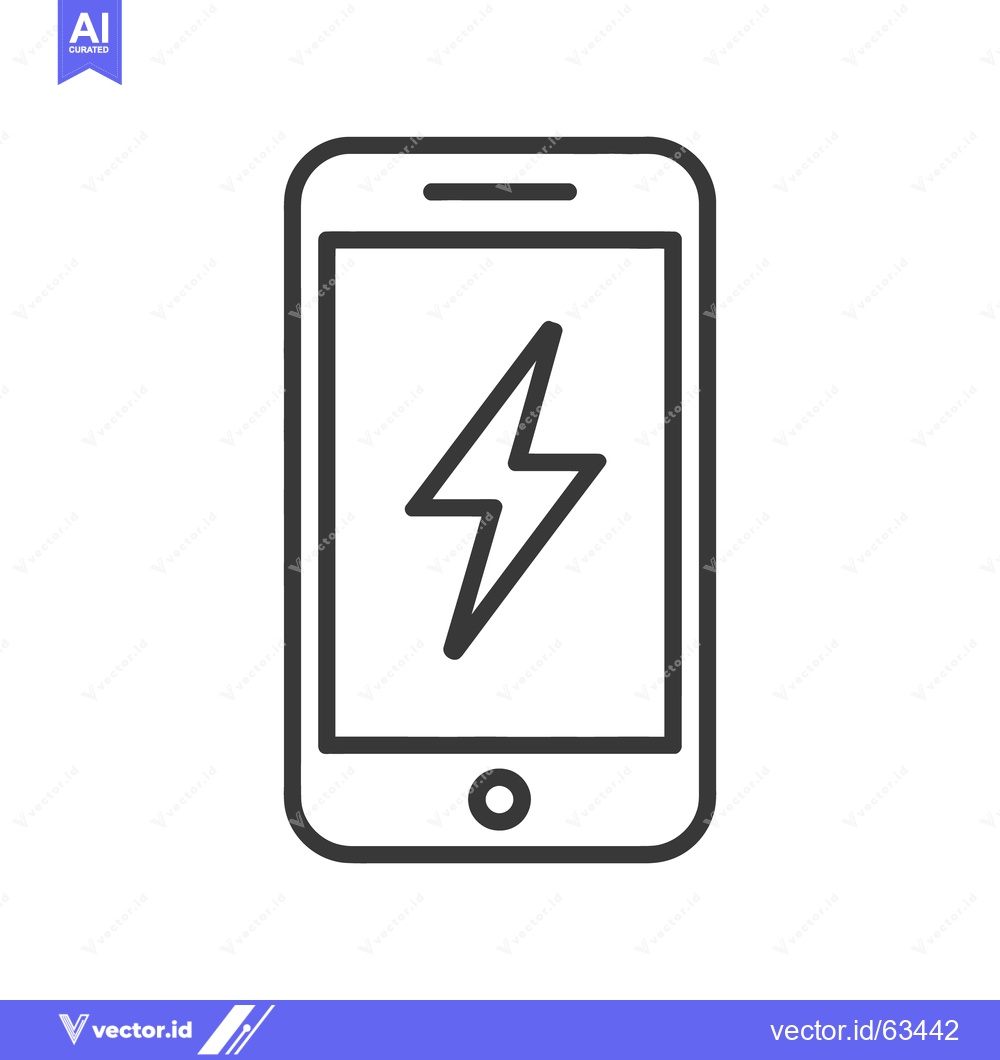 Premium Vector of Charging Smartphone Icon with Lightning Bolt on Screen, Minimalist Des