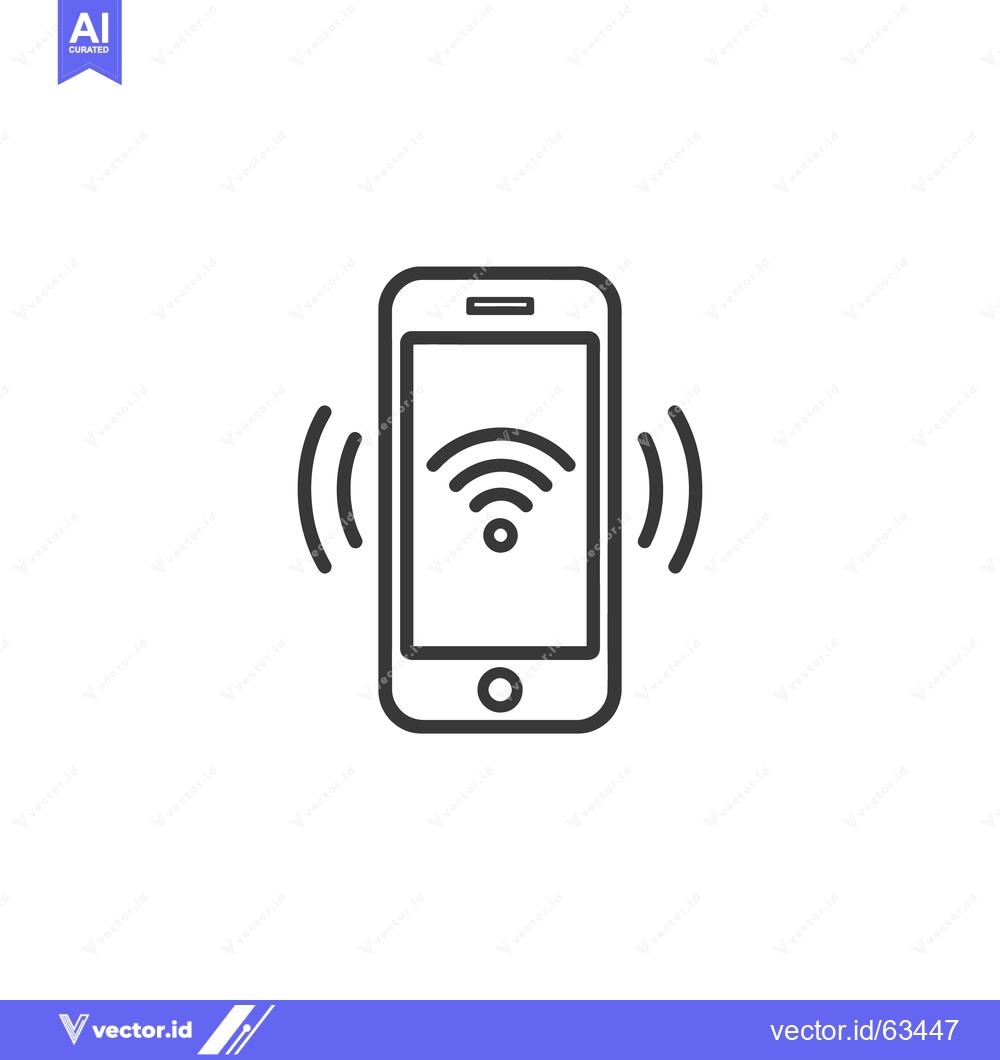 Premium Vector of Minimalist Smartphone Icon with WiFi Signal and Vibration Lines on Whi