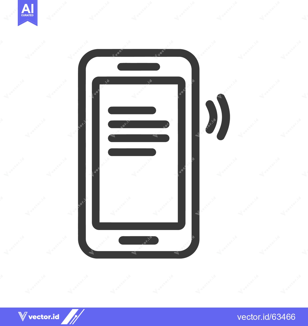 Premium Vector of Minimalist Smartphone Icon with Text and Signal Waves, Black Outline o