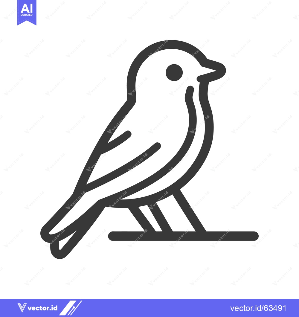 Premium Vector of Simple line art illustration of a small bird perched on a branch