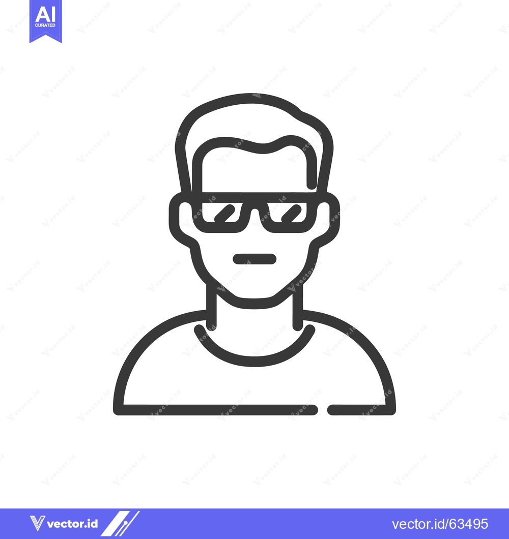 Premium Vector dari Minimalist Icon of a Man with Glasses, Outline Style