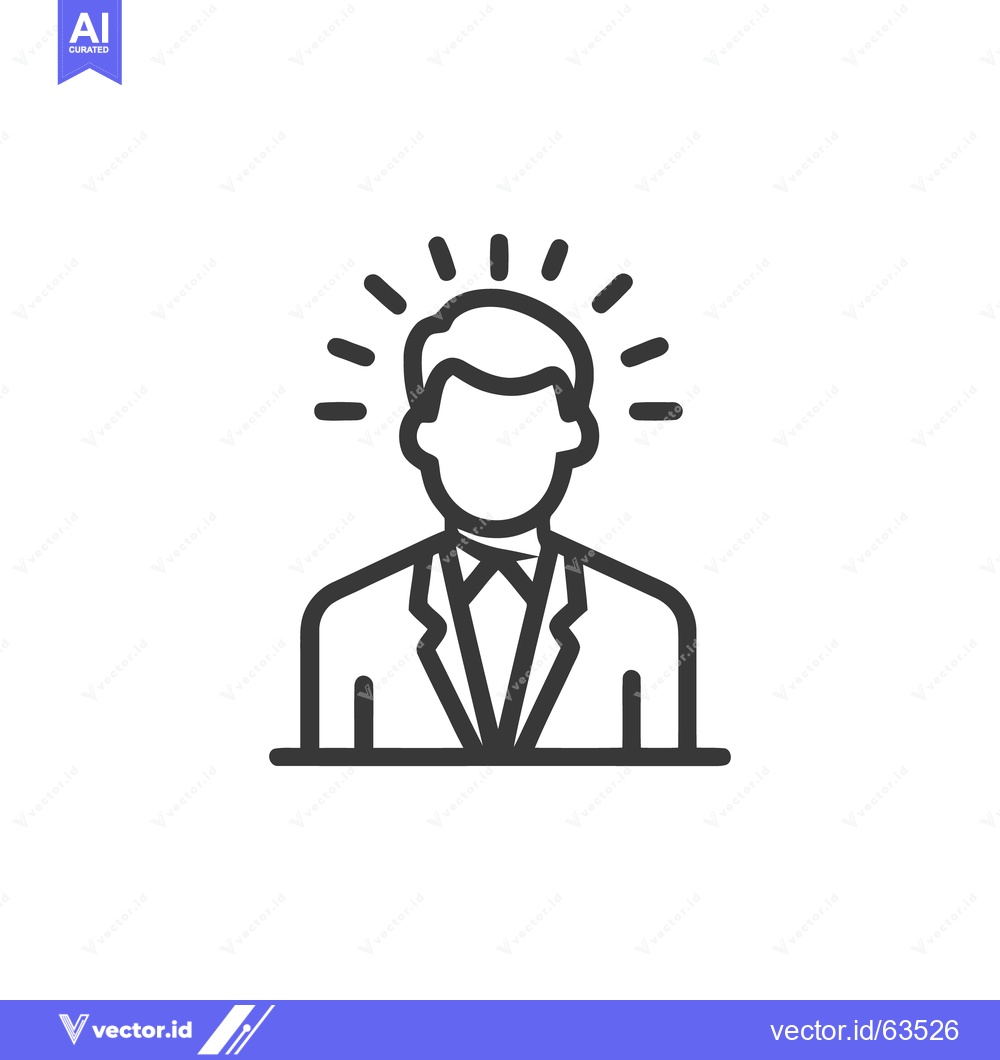 Premium Vector of Brilliant Idea: Minimalist Icon of a Businessman with Radiating Though