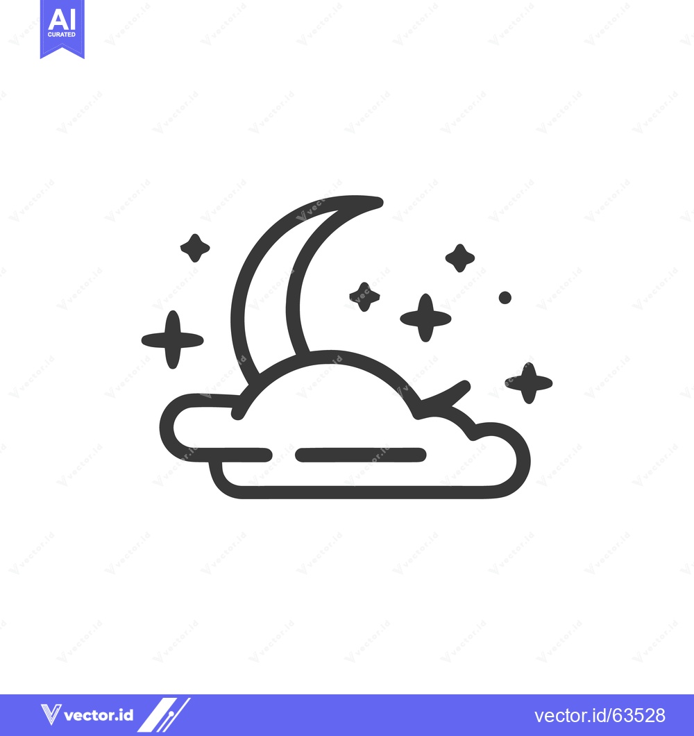 Premium Vector dari Crescent Moon and Cloud with Stars Line Art Icon Illustration