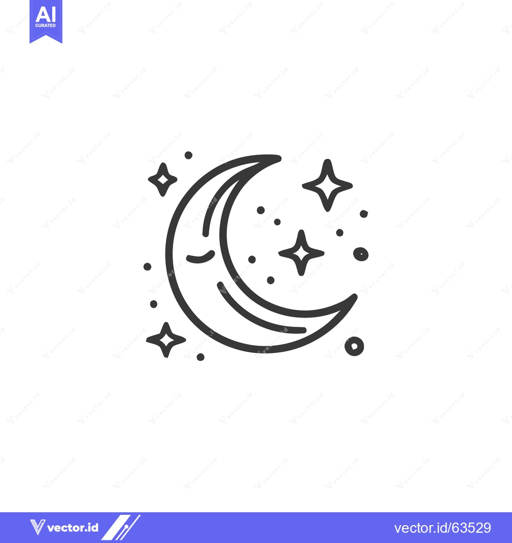 Premium Vector of Crescent Moon and Stars Icon: Minimalist Celestial Vector Illustration
