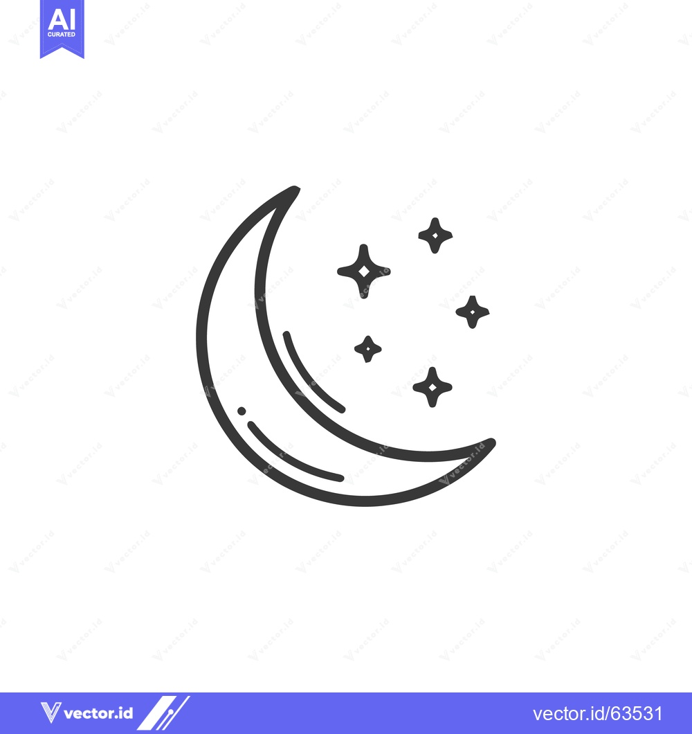Premium Vector dari Crescent Moon and Stars Icon, Minimalist Line Art Design