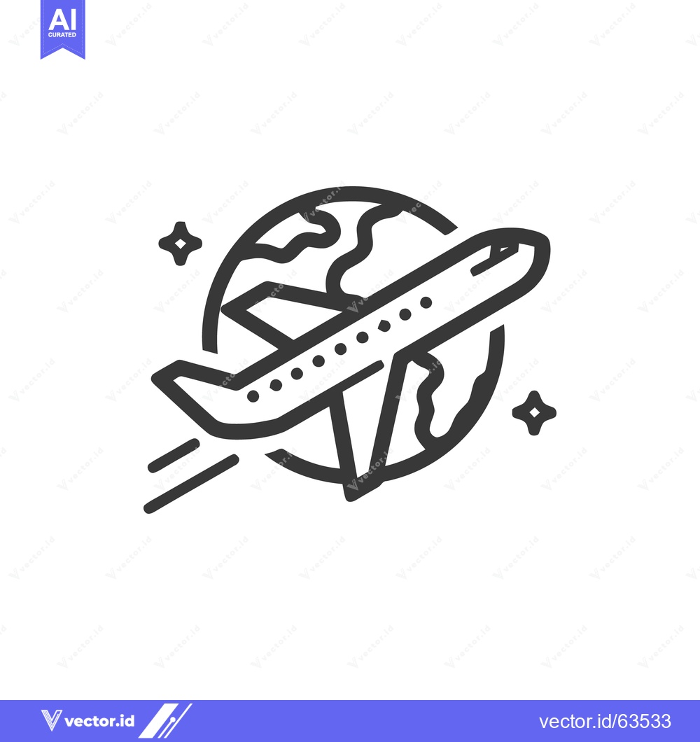 Premium Vector dari Airplane Flying Around Earth, Minimalist Icon Design with Stars