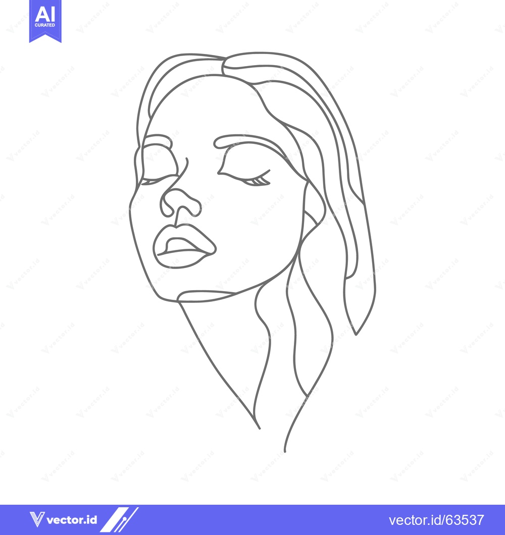 Premium Vector dari A single line drawing portrays a calm and serene human face
