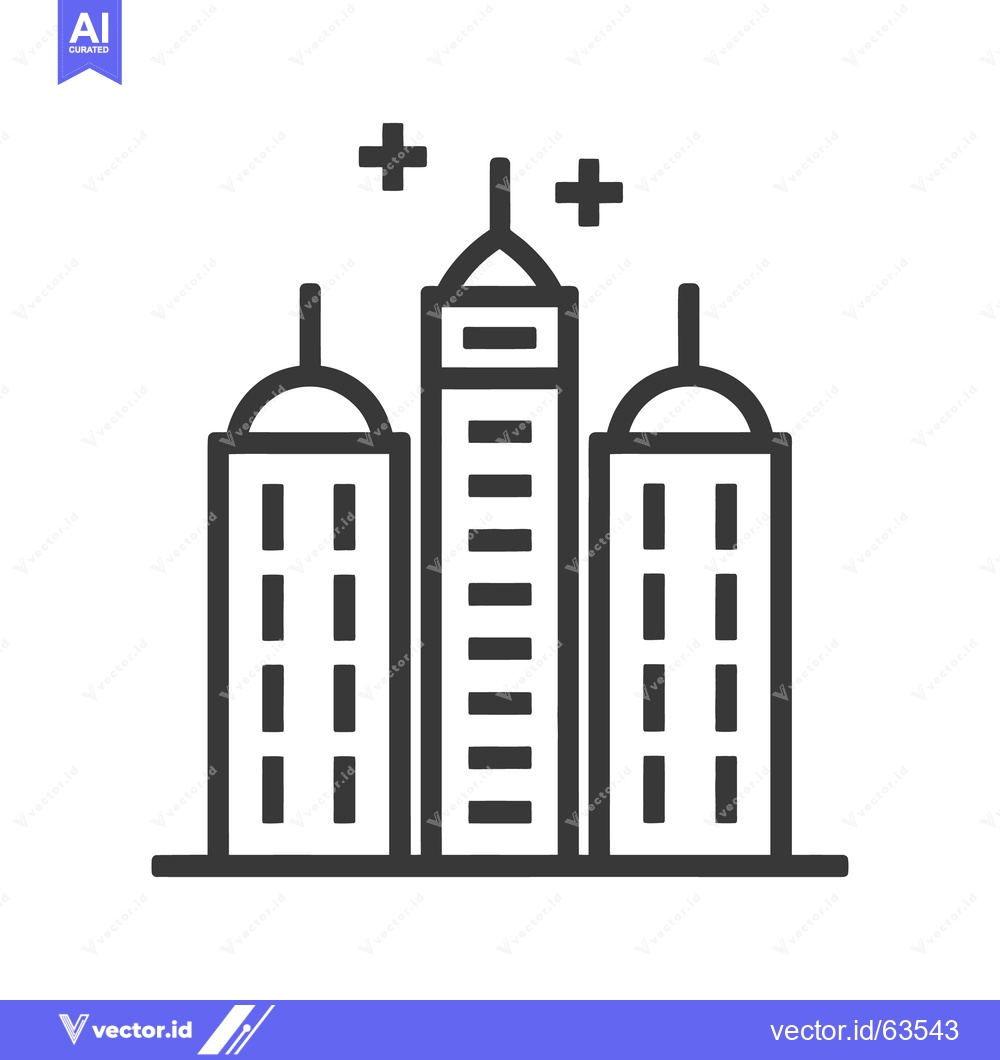 Premium Vector dari Three tall stylized buildings in an urban cityscape illustration
