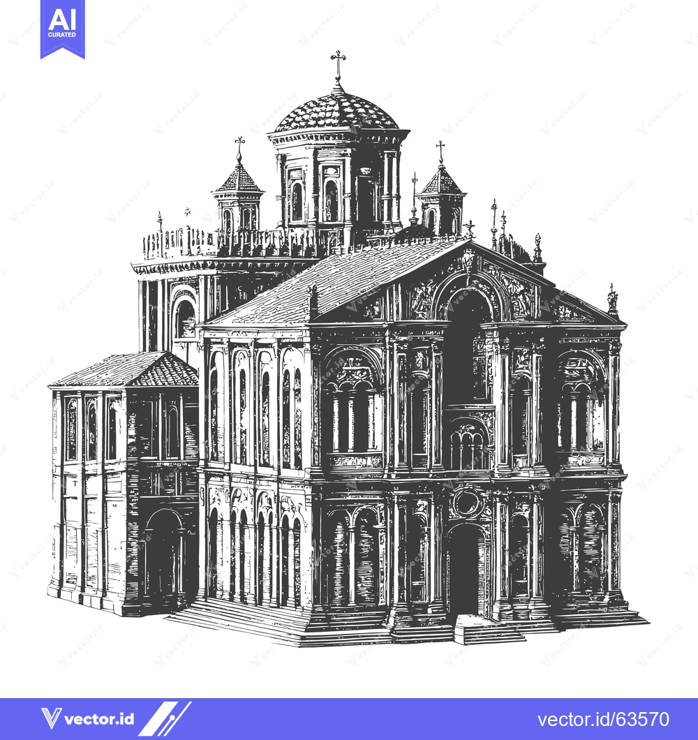 Premium Vector of Detailed monochromatic illustration of an elaborate classical cathedra