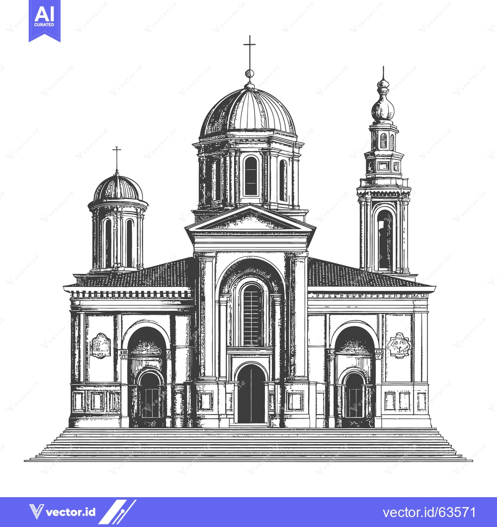 Premium Vector of A detailed architectural drawing depicting a grand church building