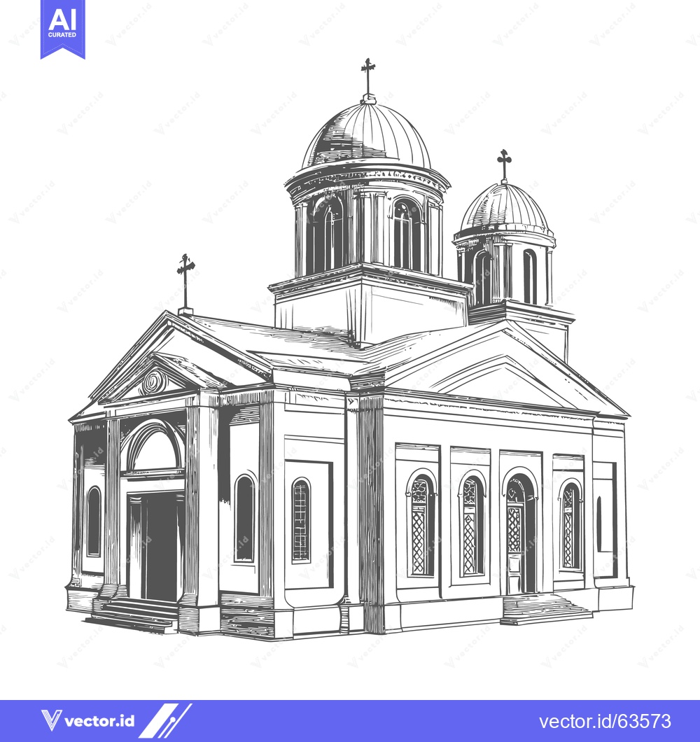 Premium Vector of A detailed architectural rendering of a church with multiple domes