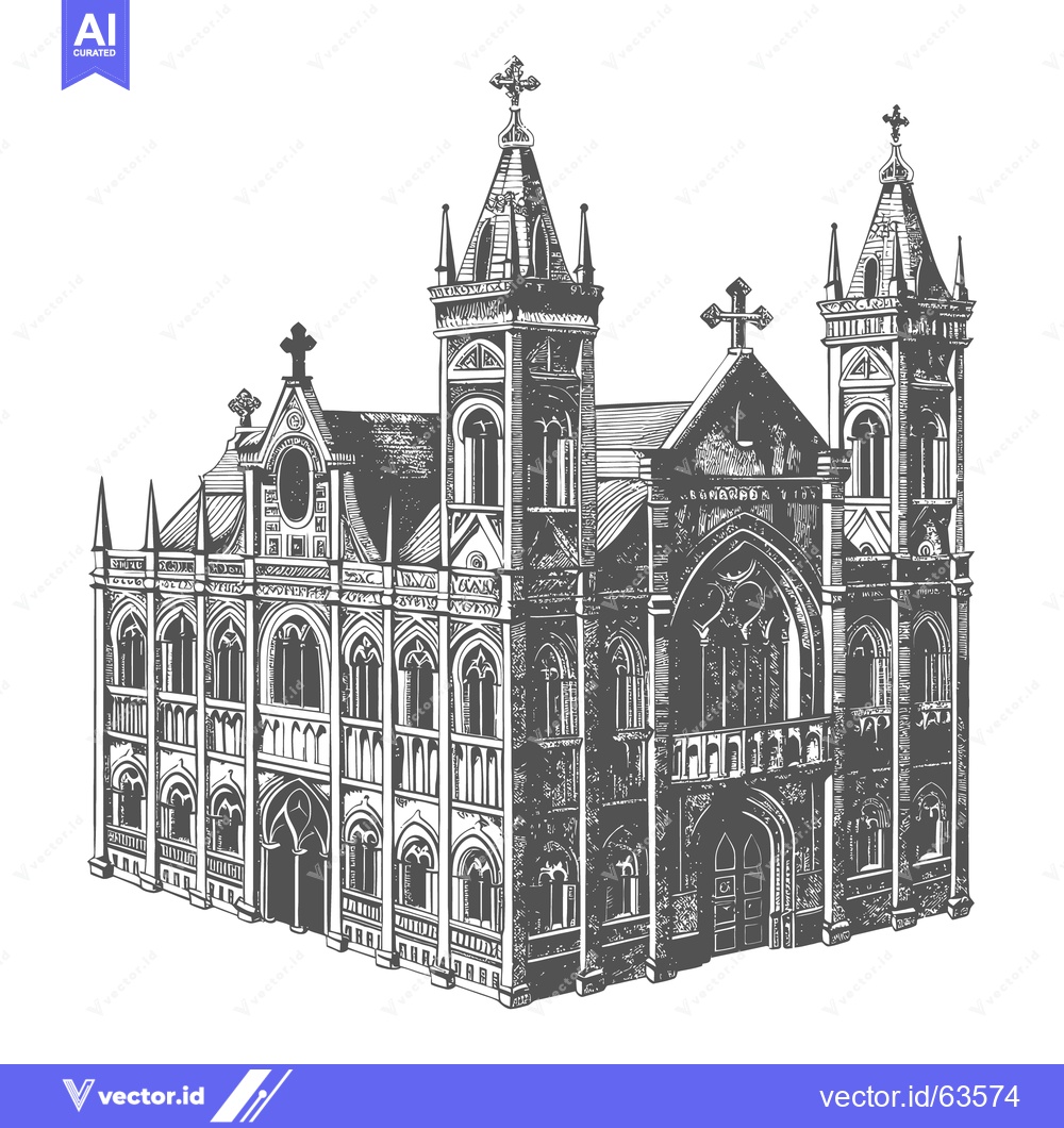 Premium Vector of Architectural illustration depicting a detailed church structure and i