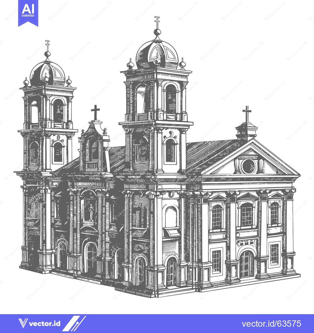 Premium Vector of A detailed black and white illustration of a church building