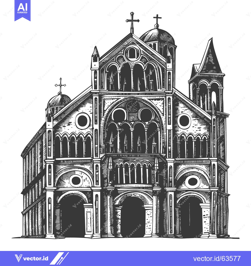 Premium Vector dari An architectural drawing depicts a detailed facade of a building