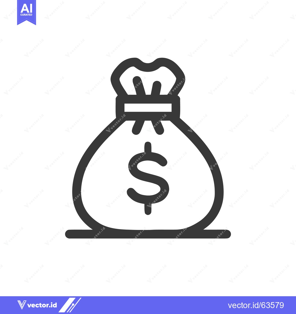 Premium Vector of Simple Money Bag Icon with Dollar Sign on White Background