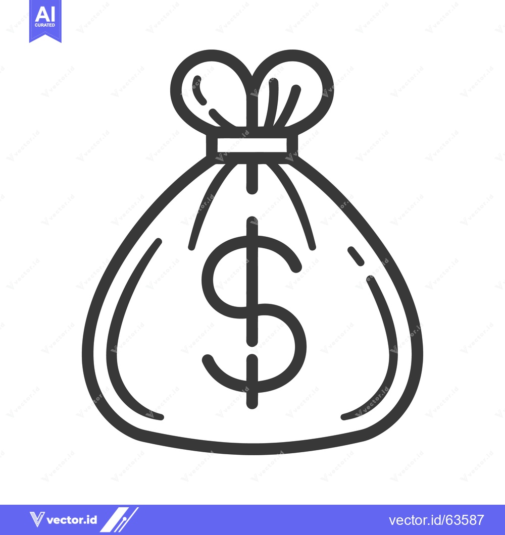 Premium Vector dari A black and white illustration of a money bag with dollar sign