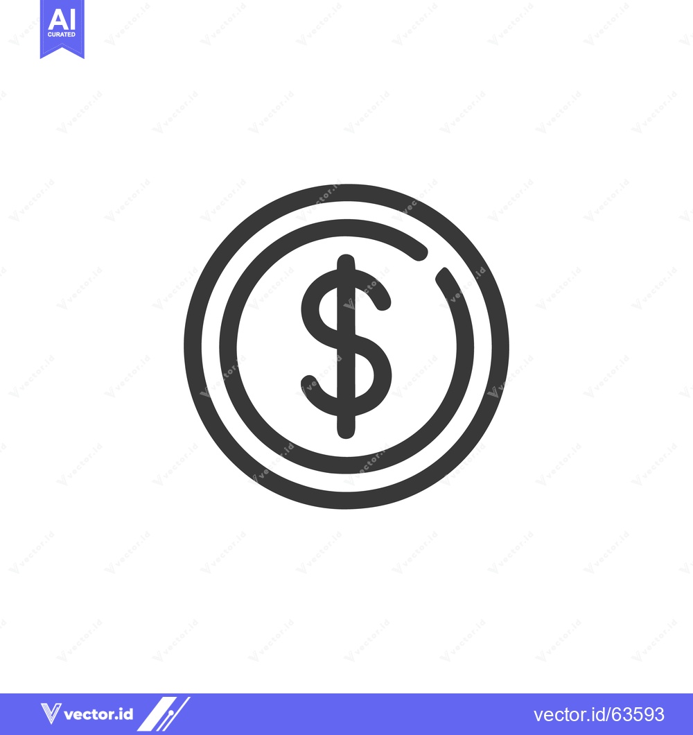 Premium Vector dari Minimalist Dollar Coin Icon: Bold Outline Design on White Background