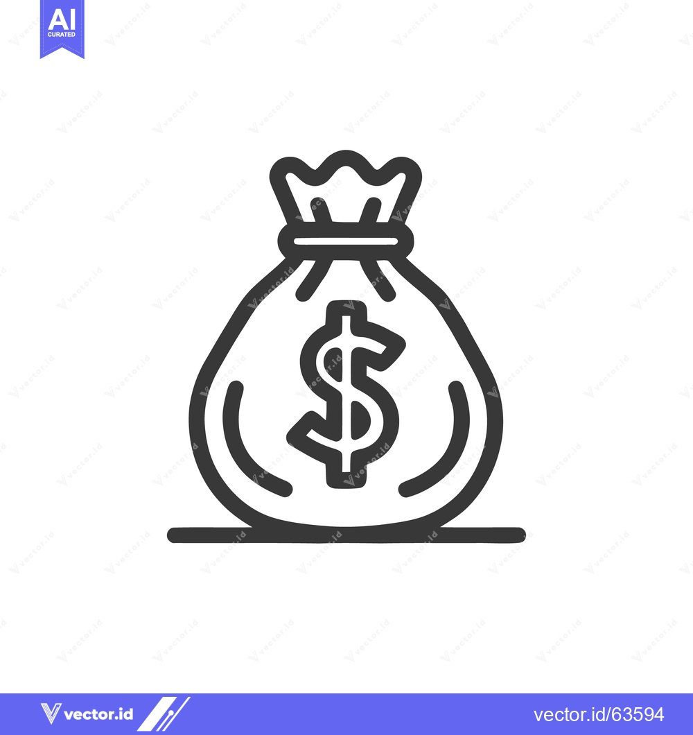 Premium Vector of Minimalist Money Bag Icon with Dollar Sign on White Background